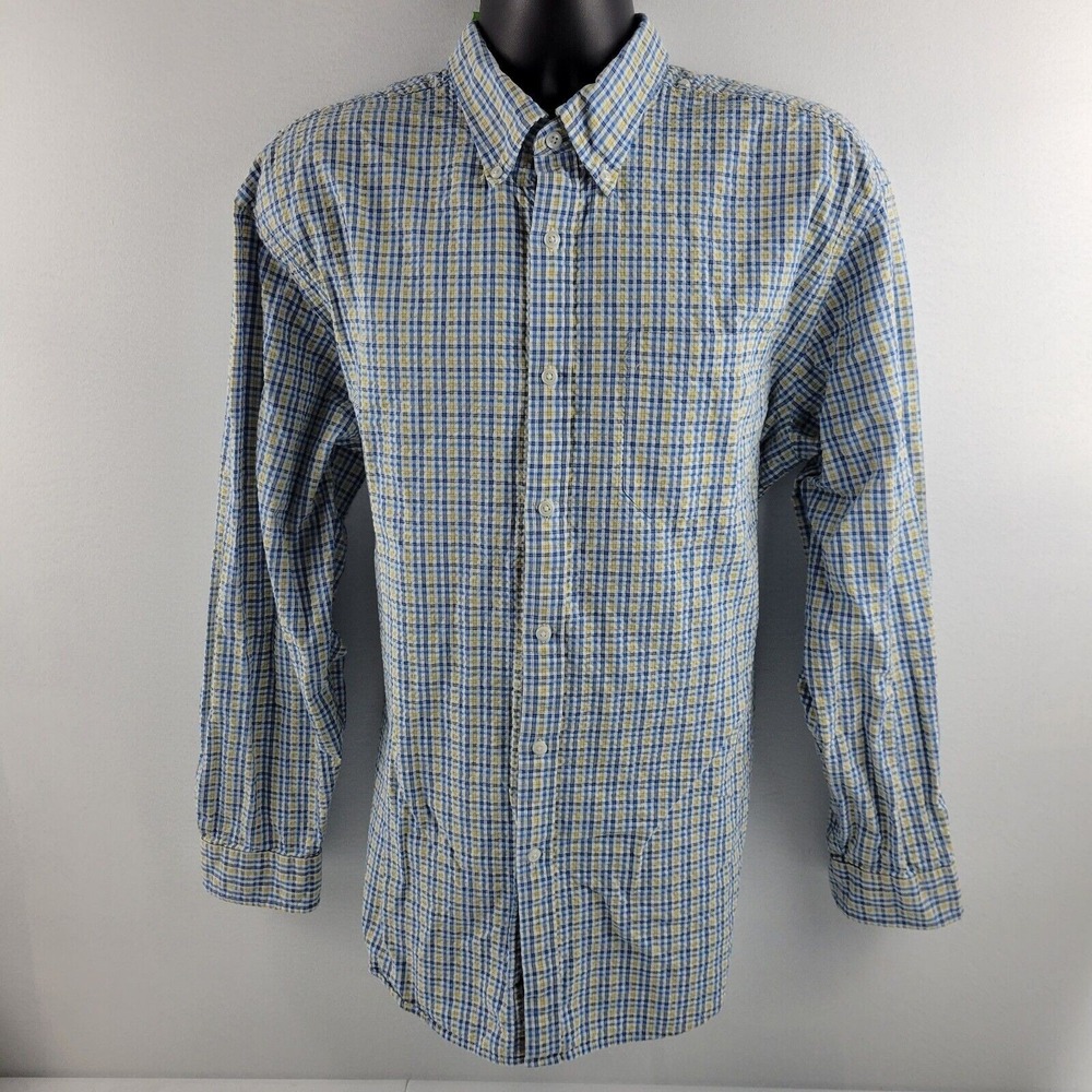 L.L.Bean button down shirt plaid‎ blue yellow 540 XL traditional